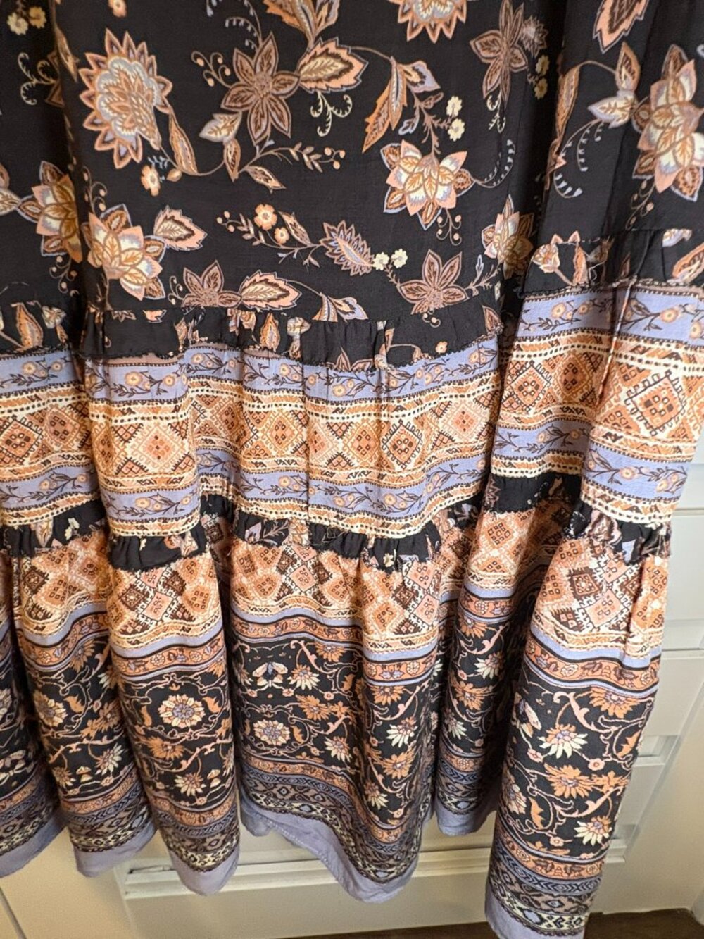 Olivaceous Prairie Floral Tiered Maxi Dress Black Boho Whimsgoth Long Sleeve S - Picture 13 of 14